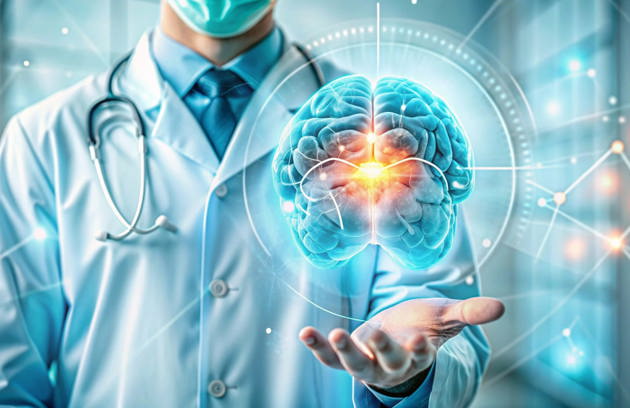 Doctor Surgeon Checking Brain Patient Testing Result With Digital Holographic Medicine Concept