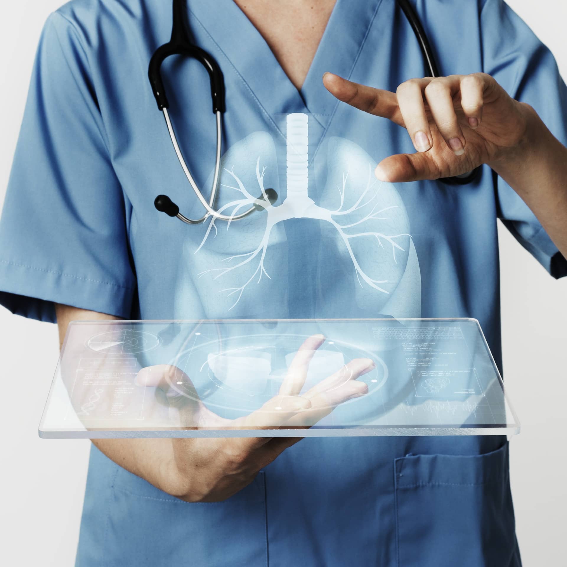 Doctors Using Transparent Tablet With Hologram Medical Technology