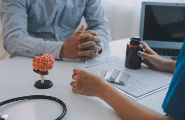 Doctor Explaining Brain Functions Patient Model Office
