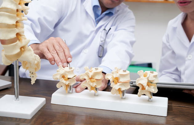A healthcare professional discussing spine conditions with a patient as part of Orthopedic Care in Sharjah.
